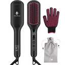 Enhanced Ceramic Hair Straightener Brush by MiroPure, 2-in-1 Ionic Straightening Brush with Anti-Scald Feature, Auto Temperature Lock & Auto-Off Function (Black) (3 Piece Set)