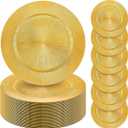 Tanlade 100 Pcs Charger Plates Bulk, 13 Inch Round Charger Plates Plastic Wedding Dinner Elegant Reusable for Table Setting Wedding Party Event Tabletop Setting Decor (Glitter Gold)