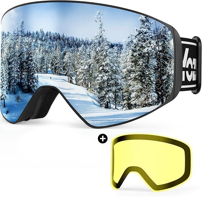 YOZISS Ski Goggles Men Women,OTG Snowboard Goggles Over Glasses,Anti Fog Winter Sports Goggles for Snowboard Snowmobile With Magnetic Lens Silver Vlt 11%