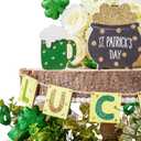 WDS WONDROUS St Patricks Day Decorations 6-Piece Set, Wooden Beer Mug Rainbow Gold Pot Boot Shamrock Hanging Ornaments with Lucky Banner for Wall Door Party Home Decor Spring Decor