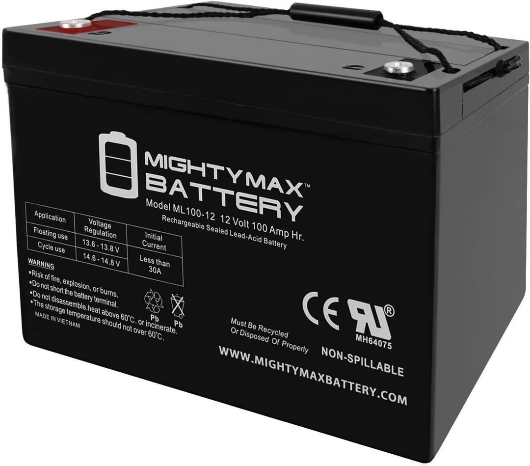 ML100-12 - 12 Volt 100 AH, Internal Thread (INT) Terminal, Rechargeable SLA AGM Battery, 1 Count (Pack of 1)