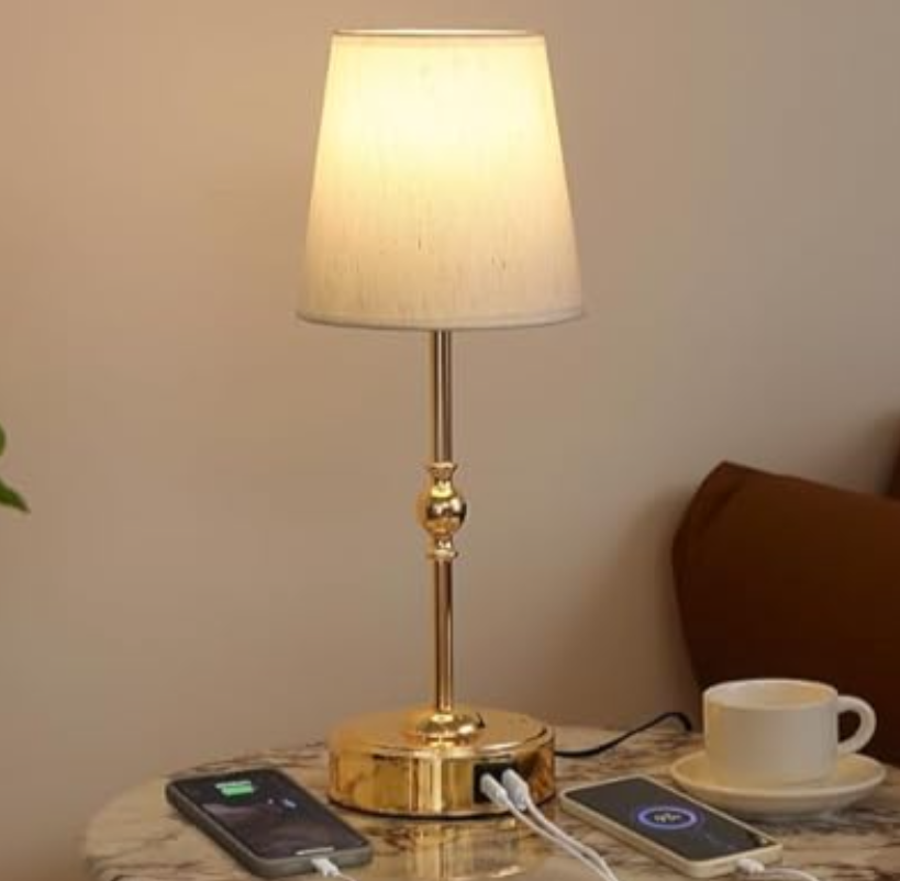 Bedside Table Lamp for Bedroom with 2 USB Charging Ports Minimalist Modern Small Gold Nightstand Lamp 3-Way Dimmable Touch Desk Lamp for Living Room Home Office Dorm, LED Bulb Included Gold Power