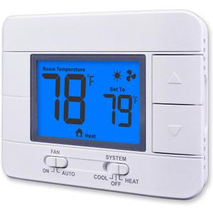 Non Programmable Thermostat for Home 1 Heat/ 1 Cool Single-Stage System, with Room Temperature Monitor (LCD Blue Backlit Screen)