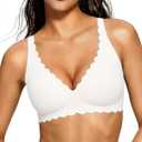 Avidlove Wireless Bra Womens Plunge V Neck Seamless Full Coverage Pushup Bralettes Everyday Bras (XX-Large, White)