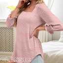 Women Dressy Shirt 3/4 Sleeve Blouse Casual 2025 Fall Fashion Top Square Neck Pleated Loose Fit Business Basic Top (Pink, S)