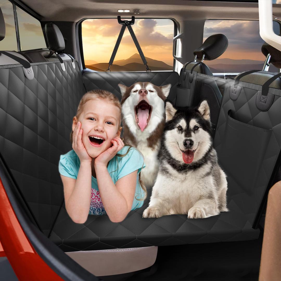 Back Seat Extender for Dogs Truck-Large Space, Dog Pet Seat Cover Back Seat Hard Bottom Holds Waterproof Dog Hammock for Crew Cab Trucks,  Sierra, Tundra, Silverado, Black