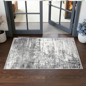 Abstract 2x4 Entryway Area Rugs: Washable Water Resistant Kitchen Rug Non-Slip Durable Doormat Ultra Soft Bedroom Beside Carpet Indoor Low Pile Floor Mat for Bathroom Stove Sink Area 50"x25,Black/Grey)