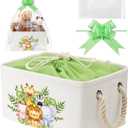 Pickmesh Baby Shower Storage Basket with Gift Bags Rectangular Ribbons Collapsible Canvas Storage Bin with Handles for Diaper Organizing Toy Home DIY Gift Basket, 13 x 9. 1 x 7. 1 Inch(Jungle Theme)