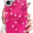 KANGHAR Case for iPhone 15 Plus Leopard Printed Pattern Cute Cheetah Phone Case Clear Bumper Hard Back Shockproof Protective Diamond Glittter Camera Lens Cover for iPhone 15 Plus Hot Pink