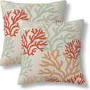 Red Orange and Mint Corals Throw Pillow Covers 20x20 Set of 2 Tropical Nautical Decorative Pillow Covers Coastal Outdoors Pillowcase Cushion Case Home Decor for Sofa Couch Bed Bedroom