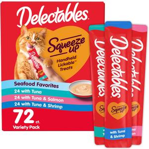 Delectables Squeeze Up Seafood Variety Pack, Creamy Squeezable Puree, Lickable Wet Cat Treats, Grain Free, No Added Fillers, No by-Products, No Added Preservatives, 0.5 Ounces Tube, 72 Tubes Total (EXP 03/11/27)