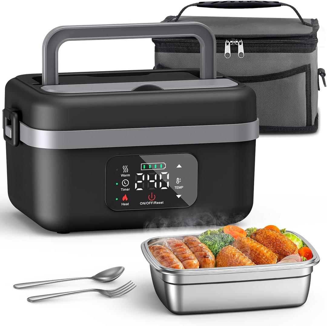Cordless Electric Lunch Box for Adults, 16000mAh Rechargeable Auto Heated Lunch Box, 1L Portable Self-Heating Food Warmer for Office, Picnic, Car & Outdoor Use
