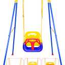 3-in-1 Toddler Swing Set, Foldable Baby Swings with Stand, Indoor & Outdoor Kids Swing Sets, Multifunctional Swings for Home Backyard, Easy to Install and Store (Blue)