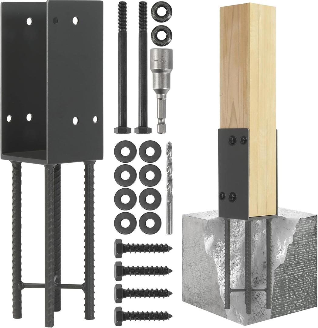 1 Pack Heavy Duty Stainless Steels U-Shape 4"x4"(Actual 3.5"x3.5") Wet Concrete Fence Post Holder, Psot Base, for Fence, Deck Railing, Pergola Wood Post Bracket Anchor (Dark Grey)