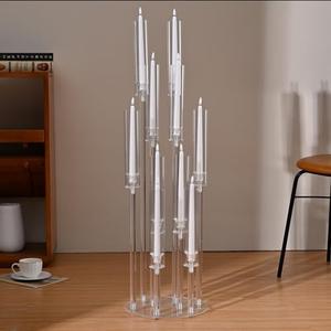 10 Arm Acrylic Candelabra Centerpieces for Wedding Tables, Floor Clear Tall Candlesticks Holder with Removable Lampshade for Birthday Party Home Decoration, Fit 0.82" LED Candles(37.7Inches)