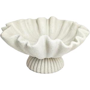Decorative Fruit Bowl for Home Decor - Large Handicraft Wavy Centerpiece Bowl - 10" Key and Purse Shell Bowls - Scalloped Ruffle Coastal Pedestal Coffee Table Bowls
