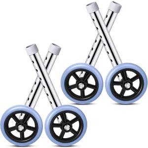 Tallew 4 Pack Universal Walker Wheels, 5 Inch Replacement Wheels for Seniors Walkers, 8 High Adjustment Replacement Feet Parts