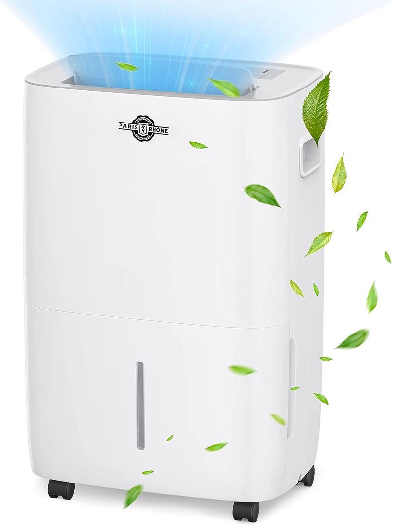 PARIS RHÔNE Dehumidifier with Pump, 5000 Sq. Ft Energy Star Dehumidifiers for Large Room Drain Hose Portable Dehumidifier for Basement 80° Oscillation, Auto Shutoff, White