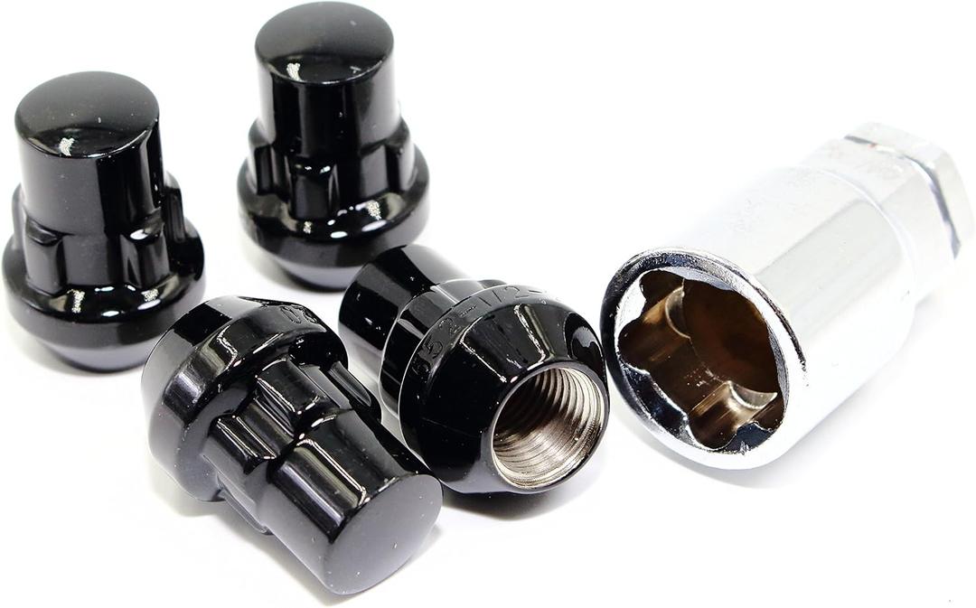 Set of 4 12x1.5 Veritek Gloss Black Acorn Bulge Tuner Conical Seat 1.40 Inch Security Wheel Locks for Aftermarket Wheels Honda Acura