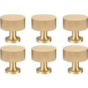6pcs Solid Brass Cabinet Knobs Pulls Cabinet Drawer Dresser Gold Knobs Modern Handles (1"x1"/25mmx25mm),Brushed Brass Finish