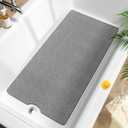 HITSLAM Non Slip Bathtub Mat 40 x 20 Inch, Extra Long Bath Mat for Tub, Soft PVC Loofah Shower Floor Mat with Drain, Quick Drying Bathroom Tub Mat for Wet Area, Without Suction Cup, Grey