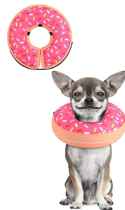 Supet Inflatable Dog Cone Collar for Small Dogs Puppies Cats, Soft Dog Cone Alternative After Surgery for Puppies Cats to Stop Licking (XS(Neck 4"-7"), Donut Pink)