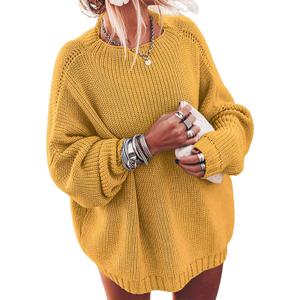 Ugerlov Women's Oversized Sweaters Batwing Sleeve Mock Neck Jumper Tops Chunky Knit Pullover Sweater (Yellow)
