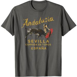 Spain Seville Bullfight Andalusia Vintage T-Shirt (Gray, XXXL)