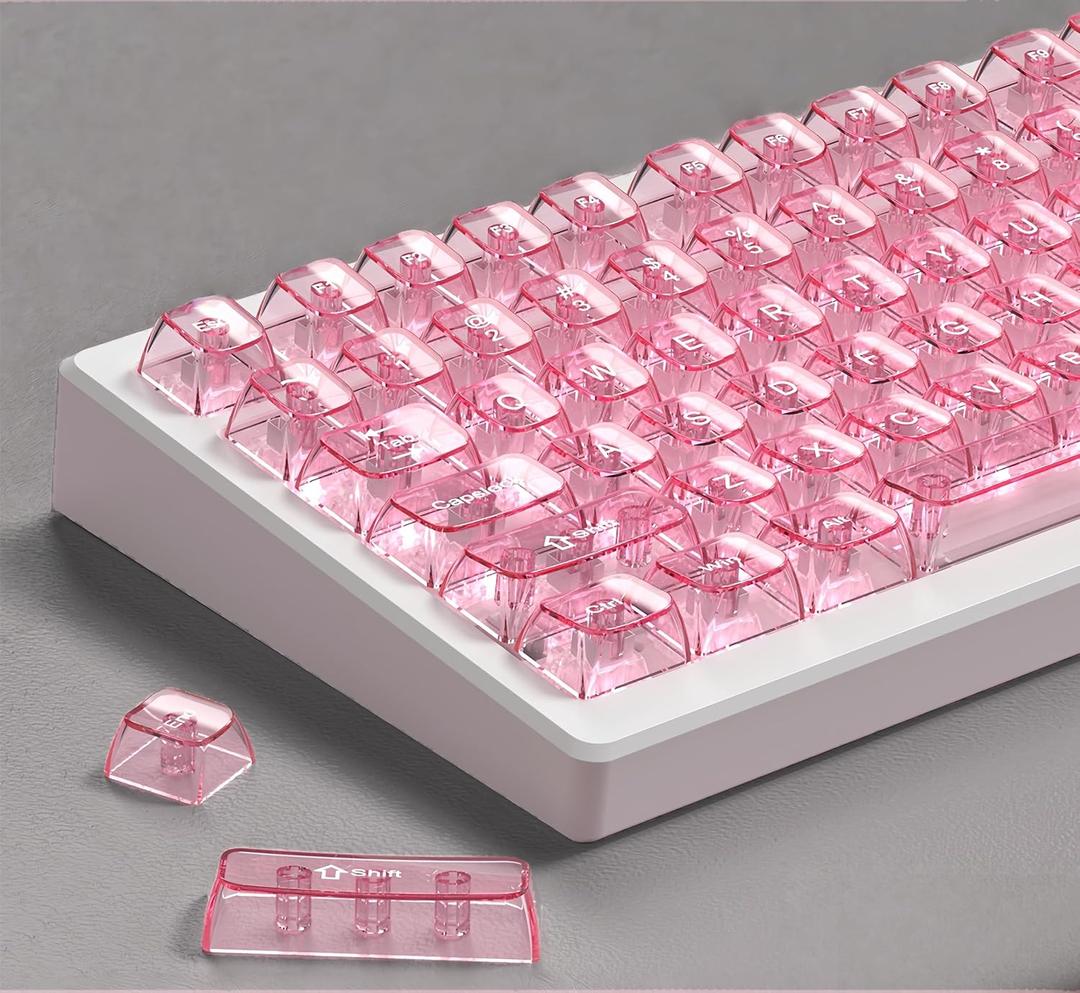 Dagaladoo Pink Clear Keyboard keycaps,Transparent keycaps 60 75 100 Percent,Ceramic Jelly Key caps Set,Shine Through Crystal caps,MDA Profile Key caps for Mechanical Keyboard(115Key)