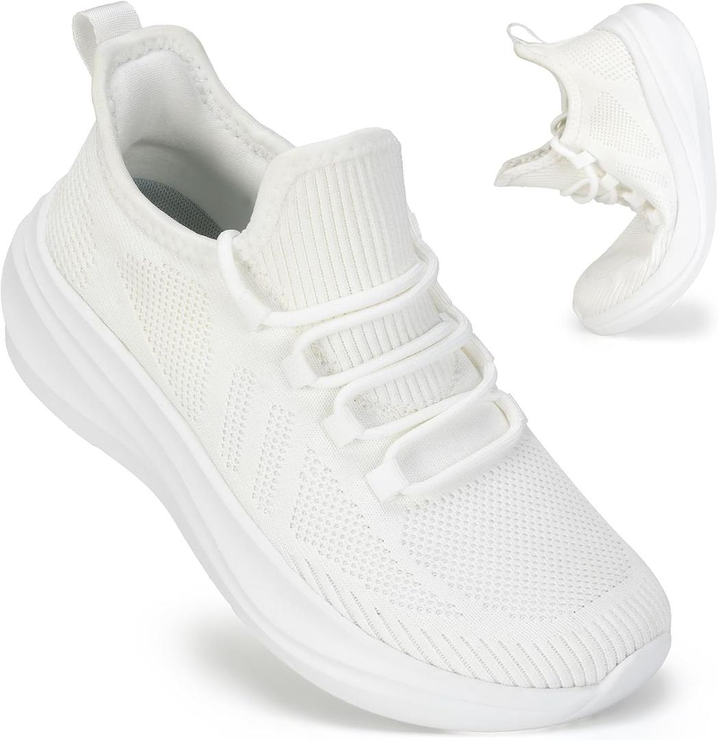 ZOVE Wide Toe Box Shoes Women Extra Wide Width Tennis Sneakers Ultra Light Running Shoes for Women Non-Slip Diabetic Walking Gym Workout Trainer (White)