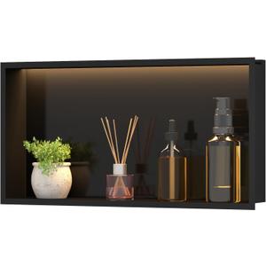 No Tile Needed Shower Niche with LED Light 24"x12", Black Stainless Steel Recessed Bathroom Niche Insert, Built-in Wall Shelf for Shower, Kitchen, Living Room, 3000K Warm White, Waterproof