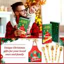 6PCS Christmas Bamboo Kitchen Utensils Set with Apron Wooden Spoons for Cooking&Serving Set Cooking Engraved Patterns for Kitchen Christmas Gifts for Women Men Mom House Kitchen Decor