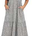 ANRABESS Womens Summer Maxi Dresses Casual Ruffle Short Sleeve V Neck Flowy Tiered 2026 Spring T Shirts Beach Boho Dress Large