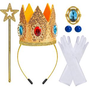 woxafo 5PCS Princess Crown Accessories, Princess Tiara Headband/Wand/Gloves/Brooch/Earrings for Girls Women Halloween Cosplay Party Dress Up