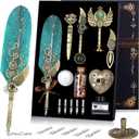 NC Quill Pen and Ink Set, Feather Calligraphy Pen, Wax Seal Stamp - Valentine's Day Gift, Holiday Ideal for Writing Lovers (Green)