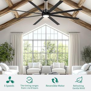 YITAHOME 84 Inch Ceiling Fans with Lights and Remote Control for Indoor, Reversible Quiet DC Motor, 8 Blades with 6 Speed, Large Ceiling Fans for Home Commercial, Black