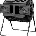 43 Gallon Compost Bin with Gloves, Fast Assembly & Easy Setup Outdoor Compost Tumbler, Updated Dual Chamber Tumbling Composter for Garden, Kitchen, and Yard Waste, Black