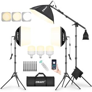 EMART Softbox Photography Lighting Kit, 50W LED 3PCS Soft Box with Boom Arm