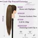 BARSDAR Straight Drawstring Ponytail Extension - 28 Inch Long Straight Ponytail Extension Natural Looking Layered Soft Synthetic Cheer Posh Pony Tails Hairpieces Daily Party, Brown with Blonde