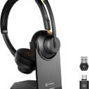 Wireless Headsets with Mic, 5.1 Bluetooth Headset with AI Noise Cancelling Microphone, 48Hrs Computer Headphones w/USB Dongle & Charging Base, for Office, Remote Work, Call Center, Gaming (Black)