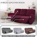 ULTICOR Velvet 8-Pieces Recliner Sofa Covers Stretch Reclining Couch Covers for 3 Cushion Reclining Sofa Slipcovers Furniture Covers Thick Soft Washable (3 Seater Recliner Cover, Wine)