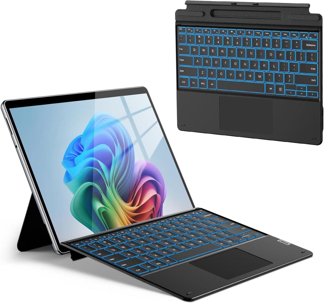 ORDA for Surface Pro 11 10 9 8 X Keyboard Case,13 Inch Detachable Wireless Bluetooth Type Cover Surface Pro Keyboard with 11-Color Backlit, Multi-Gestures Trackpad, Pen Holder (Black)