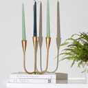 Modern 3-Arm Candelabra Holder, Cast Iron Metal Candlestick Holders 9.3 Inches Tall Candle Holder Candle Stand Brass Gold Candle Stand, Curved Design