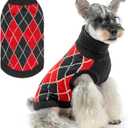 KOOLTAIL Small Dog Sweater, Knit Turtleneck Cold Weather Dog Sweaters for Medium Large Dogs, Soft Diamond Plaid Pullover Knitwear Pet Winter Warm Clothes, Pet Coat Puppy Sweater for Girls Boys (Red & Black)