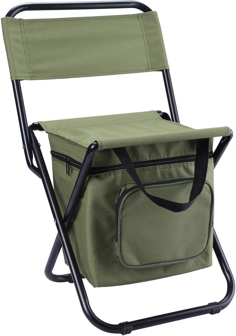 LEADALLWAY Fishing Chair with Cooler Bag Compact Fishing Stool Foldable Small Hunting Chair 12.2" Seat Depth,12.6" Seat Width