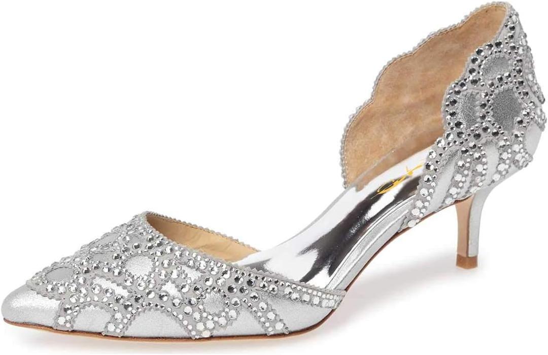 XYD Women's Pumps, Elegant Pointed Toe, D'Orsay Kitten Low Heels, Rhinestone Studs, Slip-On Satin Shoes for Wedding (10) XYD Women's Pumps, Elegant Pointed Toe, D'Orsay Kitten Low Heels, Rhinestone Studs, Slip-On Satin Shoes for Wedding (10)