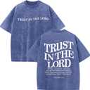 Mens Oversized Christian Shirts God Faith Jesus Religious Tshirts Trust in The Lord Bible Verse Tees Acid Wash Tops (Medium, Blue)