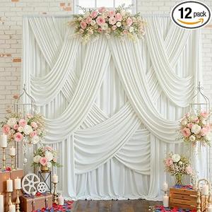 12 Panels 5x12ft Ivory Backdrop Curtains for Parties, Wrinkle Free Polyester Ivory Photo Backdrop Drapes 12 ft Long Back Drop Cloth for Wedding Birthday Photography Background Party