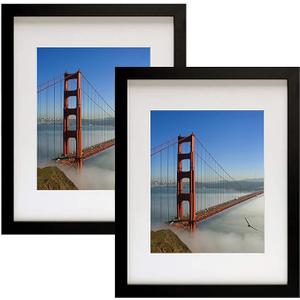 Picture Frames 9x12 Picture Frame Set of 4，Display Pictures 6x8 with Mat or 9x12 Without Mat Real Glass and Composite Wood for Wall or Tabletop Display Pre-Installed Wall Mounting Hardware，Black