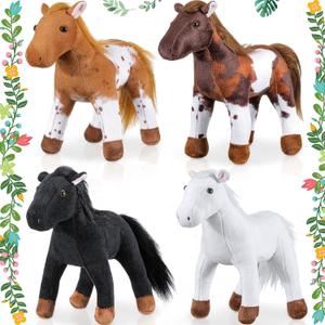 Skylety 4 Pcs Horse Plush 8 Inch Horse Stuffed Animals Cute Animals Plush Assorted Toy Brown Gifts Birthday Party Favors Supplies Decoration